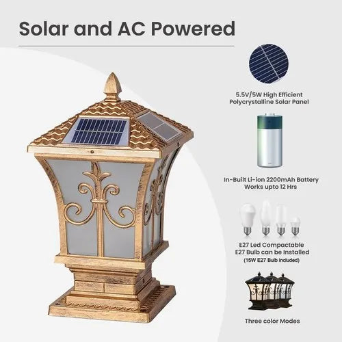 Solar Waterproof Garden Lights, Pillar Head Light Outdoor LED Solar Wall Lamp for Outdoor Garden & Villa Light