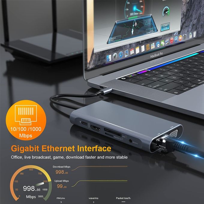 USB C Hub Double Display USB C 10-in-1 Docking Station Compatible with MacBook, Other USB C Laptop