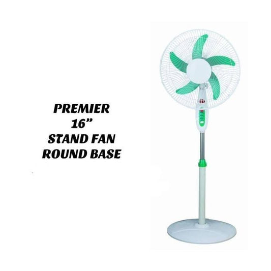 Premier AC Standing Air Cooling Electric Pedestal Fan 16 Inch Round Heavy Base