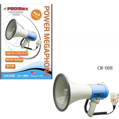 Promax 50W Public Address System With Siren Power Megaphone PA Speaker