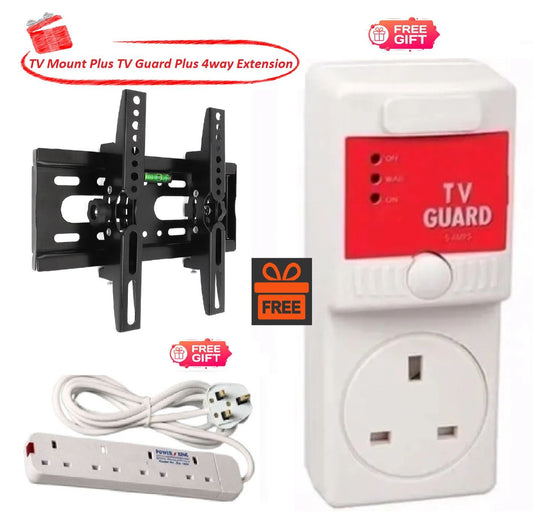 Heavy Duty TV Wall Bracket Mount with Built In Spirit Level for 14-43 Inch TV and Monitor + 4 Way Extension & TV Guard