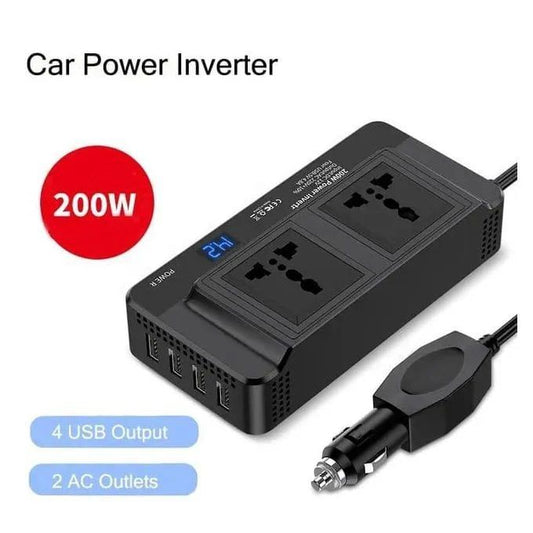 200 W Car Inverter, DC 12 V to 220 V AC Car Inverter with 2.1 A 4 USB Ports Charger, Multiple Protection Car Inverter
