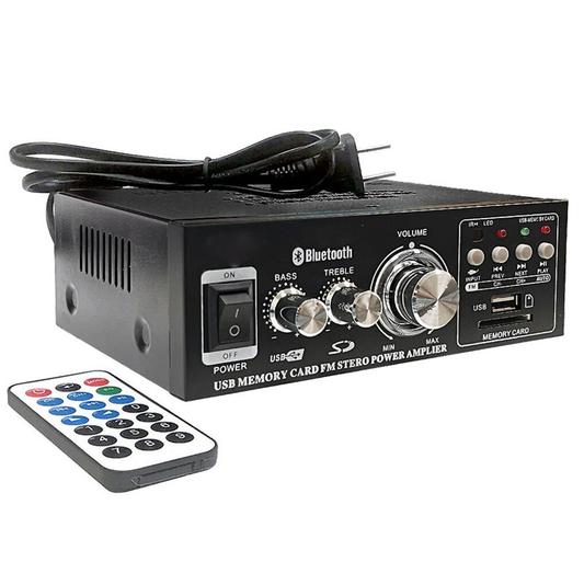 DC mini stereo audio 2-channel 360W amplifier with USB/SD, MP3 and Bluetooth with remote control function