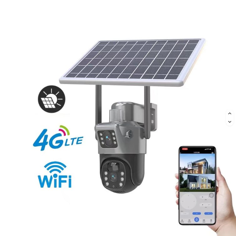 UBOX 4G PTZ Wireless Dual Lens Screen Solar Powered Outdoor Security Solar CCTV Camera with Built In Rechargeable Battery