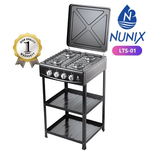 Nunix 4 Burner Full Gas Table Top Cooker with Shelves & Stand