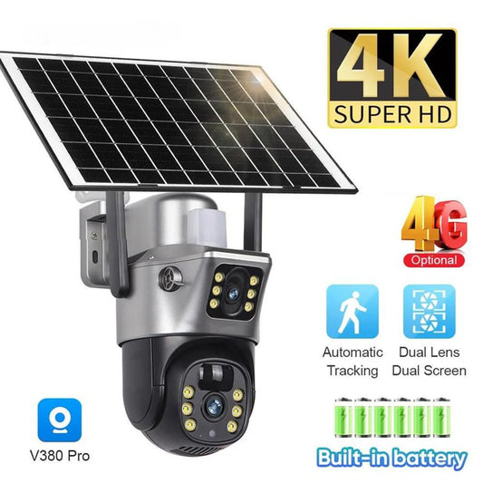 Dual 4G AI Solar Camera Double Lens 6 Light Bulbs 2-in-1